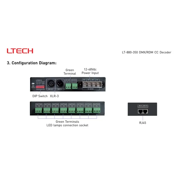 16 Channel CC DMX Decoder 12/24/36/48V DC 880-350  LTECH DMX Controller
